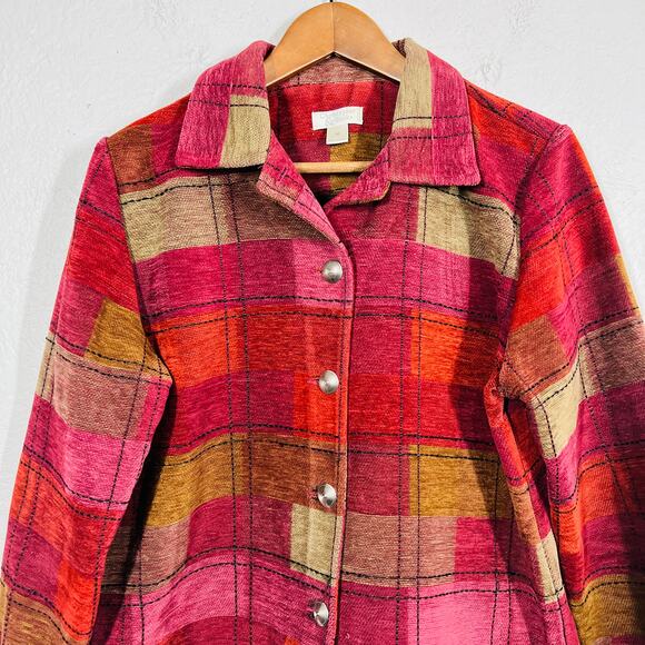 Christopher & Banks Jacket Shacket Silver Button Collar Red Pink - M - Picture 2 of 5